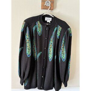 Vintage Arthur Kohler By Tricoville London Size 20 Black Cardigan Puff Sleeve